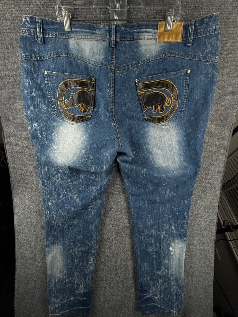 VTG Ecko Red Jeans Women Blue Stretch Denim Y2K Hip Hop 00s Rhino Logos Size 22